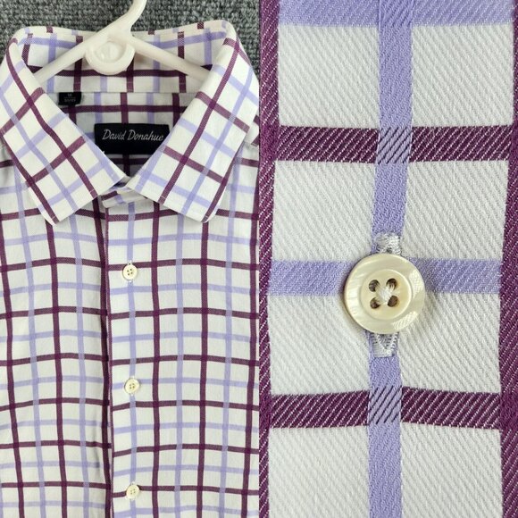 David Donahue Button Up Dress Shirt 16 32/33 Purple Check Cotton Long Sleeve - Picture 1 of 16